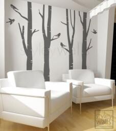 Birch Trees Wall Decal Winter Birds Gift Birds Vinyl Decal, Art Decor, Tree Decals, Nursery Children Decor - thumbnail 3
