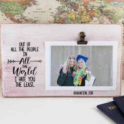 Custom Funny Wood Picture Frame, Personalized Photo Holder, I Hate You The Least, Valentines Gift, Best Friends Girlfriend Pic - thumbnail 2