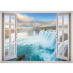 Reykjav??k Iceland Waterfall Window 3D Wall Decal Art Removable Waterfalls Wallpaper Mural Sticker Vinyl Home Decor - thumbnail 2
