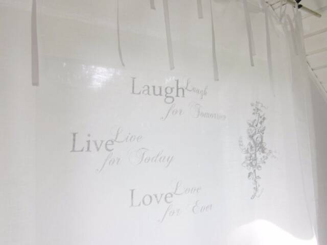 Curtain Printed Laugh Live Love White Bedroom Cotton Ribbons Country House Shabby Chic - image 1