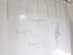 Curtain Printed Laugh Live Love White Bedroom Cotton Ribbons Country House Shabby Chic - thumbnail 1