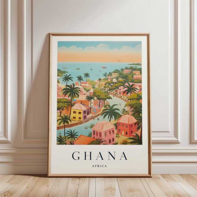 Ghana Travel Poster West Africa Landscape Art Print - image 1