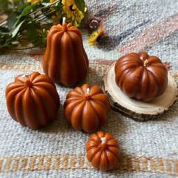 Set Beeswax Pumpkin Candles, Decor, Halloween Decor, Thanksgiving Pumpkin, Fall Home Candle - thumbnail 3