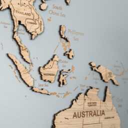 Handmade World Map Cork Push Pin Board Wall Art - Wooden Travel Decor, 3 Panel Feature Art, Wedding Anniversary Gift - thumbnail 2