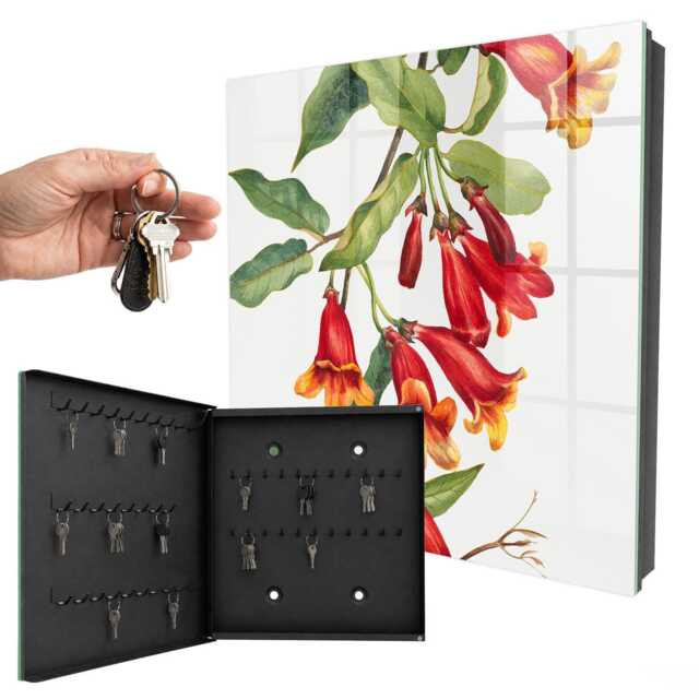 Red Flowers Wall Mounted Key Cabinet, Box For Home, Illustrative & Plants, Nature Art Lovers - image 1