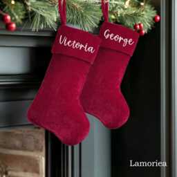 Personalized Velvet Family Stockings, Blue Red Stocking With Name, Christmas Home Decor, Burgundy Christmas, Xmas Gift - thumbnail 3