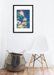 Japanese Art Print Poster Woodblock Ukiyo-E Framed Mounted Wall Hokusai Flower Floral Peonies Canary Bird Tattoo Beautiful Calligraphy A2 A3 - thumbnail 1