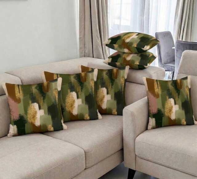 Handmade By Order Luxury Olive Dark Green & Gold Paint Abstract Pattern Velvet Cushion Covers Bespoke Sizes Available - image 1