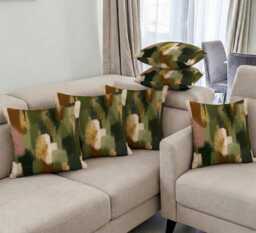 Handmade By Order Luxury Olive Dark Green & Gold Paint Abstract Pattern Velvet Cushion Covers Bespoke Sizes Available - thumbnail 1