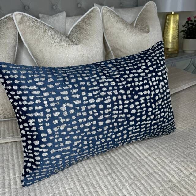 "Luxury Navy & Gold Estrada Textured Scatter Cushion Cover For Sofa, Bed - Rectangle 12"" X 20" - image 1