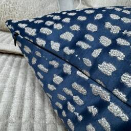 "Luxury Navy & Gold Estrada Textured Scatter Cushion Cover For Sofa, Bed - Rectangle 12"" X 20" - thumbnail 3