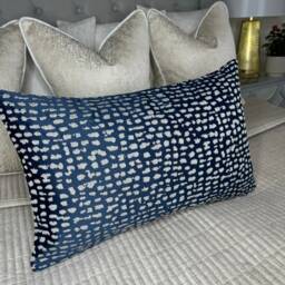 "Luxury Navy & Gold Estrada Textured Scatter Cushion Cover For Sofa, Bed - Rectangle 12"" X 20" - thumbnail 1