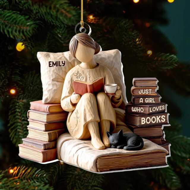 Personalized Just A Girl Who Loves Books Ornament, Custom Acrylic Christmas Decoration, Cute Gift For Book Lovers, Readers Or Librarians - image 1