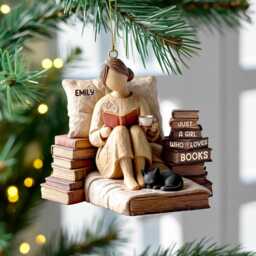 Personalized Just A Girl Who Loves Books Ornament, Custom Acrylic Christmas Decoration, Cute Gift For Book Lovers, Readers Or Librarians - thumbnail 2