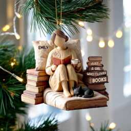 Personalized Just A Girl Who Loves Books Ornament, Custom Acrylic Christmas Decoration, Cute Gift For Book Lovers, Readers Or Librarians - thumbnail 3