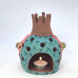 Handmade Ceramic Tea Light Holder Whimsical Luminary - thumbnail 2