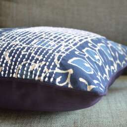 Floral Indigo Block Print Pillow Cover, Hand Embroidered Cotton - thumbnail 4