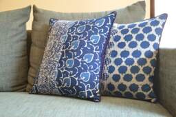Floral Indigo Block Print Pillow Cover, Hand Embroidered Cotton - thumbnail 1