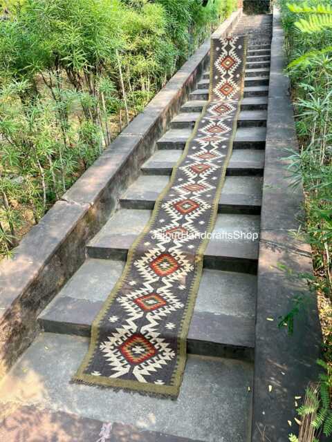 Extra Long Kilim Runner, Southwestern Aztec Runner Rug, Sustainable Stair - Hallway Outdoor Balcony Decor, Custom Sizes - image 1