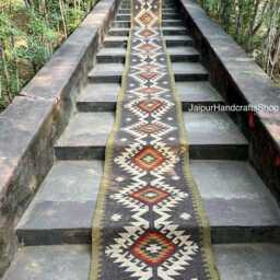 Extra Long Kilim Runner, Southwestern Aztec Runner Rug, Sustainable Stair - Hallway Outdoor Balcony Decor, Custom Sizes - thumbnail 3