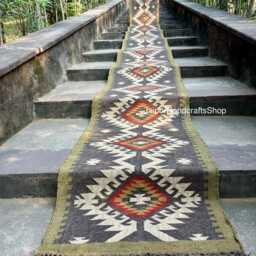 Extra Long Kilim Runner, Southwestern Aztec Runner Rug, Sustainable Stair - Hallway Outdoor Balcony Decor, Custom Sizes - thumbnail 2