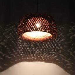 Handwoven Bamboo Pendant Light - Brown Hat Shape Chandelier - thumbnail 2