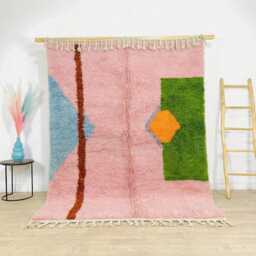 Pink Abstract Block Rug - Large Area Handmade Berber Shag Vibrant Eclectic Decor Custom Colorful Carpet - thumbnail 1