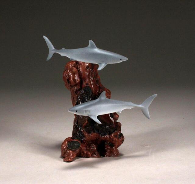 John Perry Shark Sculpture, Airbrushed Duo On Burl Base, 7 - image 1