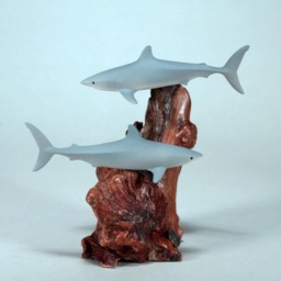 John Perry Shark Sculpture, Airbrushed Duo On Burl Base, 7 - thumbnail 4