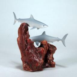 John Perry Shark Sculpture, Airbrushed Duo On Burl Base, 7 - thumbnail 3