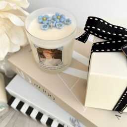 Memorial Gift Candle , Memorial Loss Gift, Personalised Candle, Loss Gift, Forget-Me-Not Flowers, With Matching Forget Me Not Card - thumbnail 2