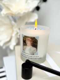 Memorial Gift Candle , Memorial Loss Gift, Personalised Candle, Loss Gift, Forget-Me-Not Flowers, With Matching Forget Me Not Card - thumbnail 1