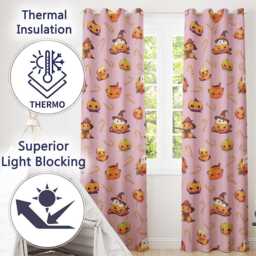 Cute Kawaii Halloween Pumpkin Witch Candy Seamless Pattern Pink Background Readymade Eyelet Ring Top Thermal 100% Blackout Curtains - thumbnail 3
