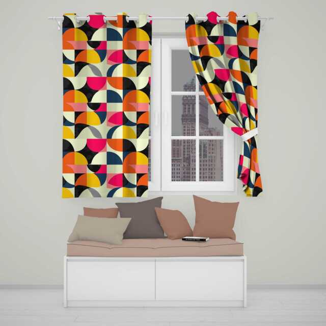 Bold Mid Century Abstract Curved Shapes Color Block Seamless Pattern Readymade Eyelet Ring Top Thermal 100% Blackout Curtains - image 1