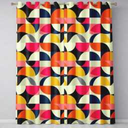 Bold Mid Century Abstract Curved Shapes Color Block Seamless Pattern Readymade Eyelet Ring Top Thermal 100% Blackout Curtains - thumbnail 2