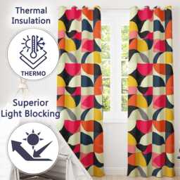 Bold Mid Century Abstract Curved Shapes Color Block Seamless Pattern Readymade Eyelet Ring Top Thermal 100% Blackout Curtains - thumbnail 3