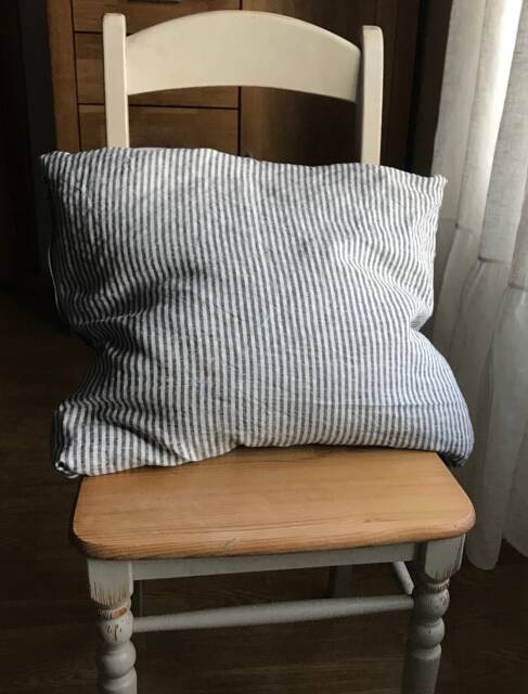 Cushion Cover, Ticking Stripe Washed Linen With Zipper, Farmhouse Style - image 1