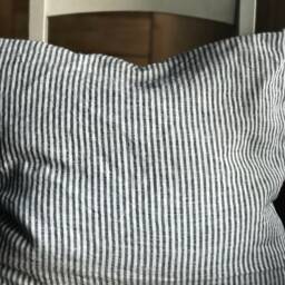 Cushion Cover, Ticking Stripe Washed Linen With Zipper, Farmhouse Style - thumbnail 2