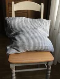 Cushion Cover, Ticking Stripe Washed Linen With Zipper, Farmhouse Style - thumbnail 1