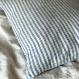 Cushion Cover, Ticking Stripe Washed Linen With Zipper, Farmhouse Style - thumbnail 3