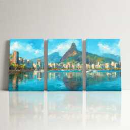 Rio De Janeiro Skyline 3 Panel Split Canvas Wall Art Christ The Redeemer Tropical Landscape Oil Painting Framed Home Decor Gift - thumbnail 3