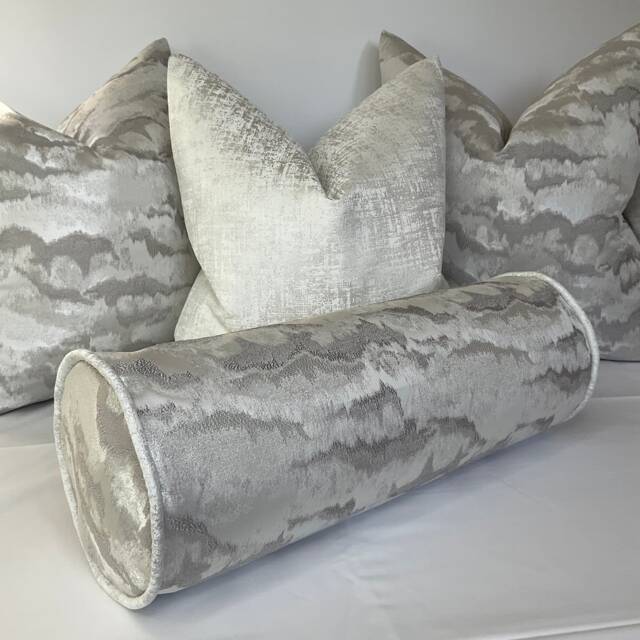"Silver - Grey Nimbus Luxury Clouds Effect Cushion Bolster 16"" X 6" - image 1