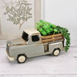 Ceramic Truck Planter, Indoor Plant Pot, Succulent Cactus Planter - thumbnail 4