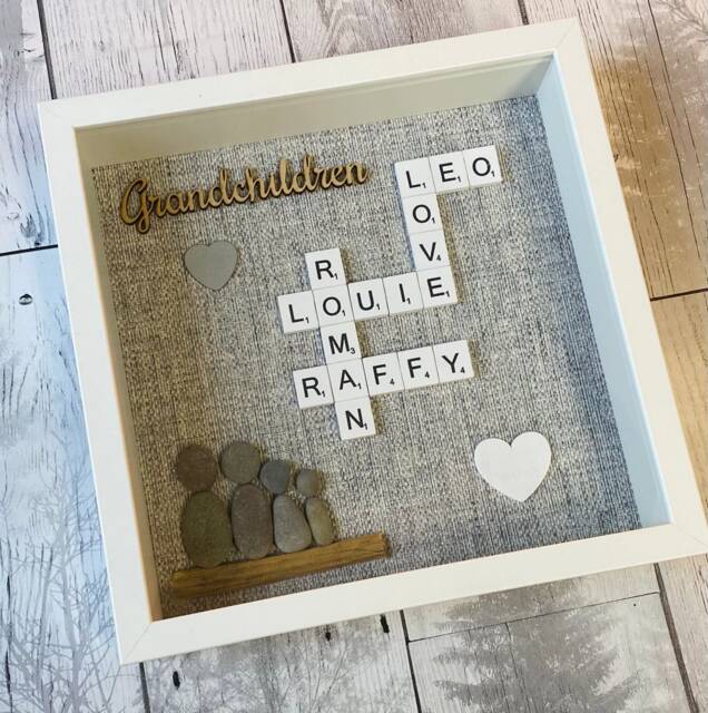 Scrabble Frame, Pebble Frame, Personalised Gifts, Art, Family, Handmade Box Family Gift, New Home - image 1