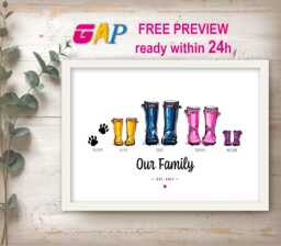 Personalised Family Portrait Welly Boot Print Custom New Home Decor #1 - thumbnail 1