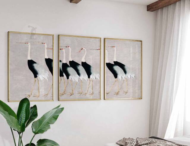 Japanese Set Of 3 Cranes Posters, Floral Art Prints, Katsushika Hokusai Wall Art, Ogata Korin Decor, Gift - image 1