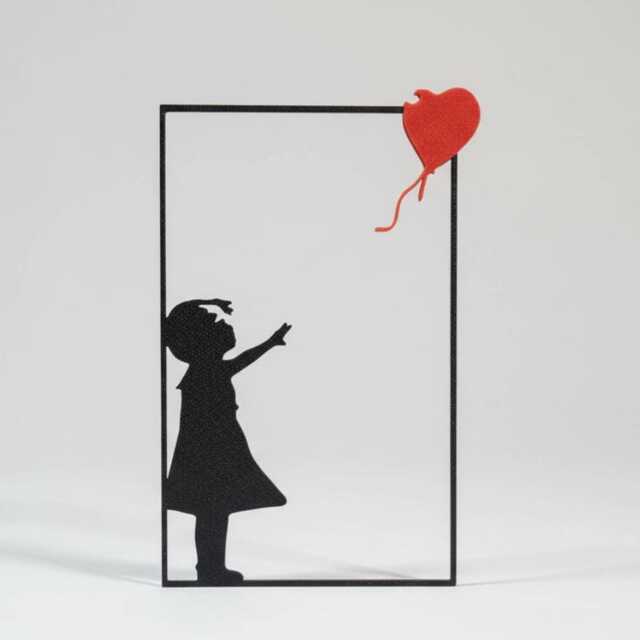 Banksy Girl With Heart Balloon 3D Wall Art - Minimalist Sculpture - image 1