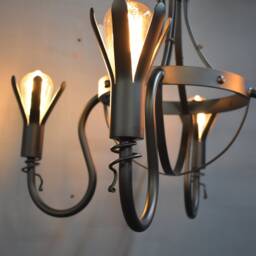 Hand Forged Floral Chandelier, Farmhouse Pendant Lighting, Wrought Iron Kitchen Light - thumbnail 3