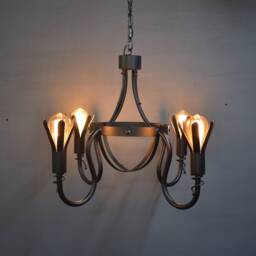 Hand Forged Floral Chandelier, Farmhouse Pendant Lighting, Wrought Iron Kitchen Light - thumbnail 2