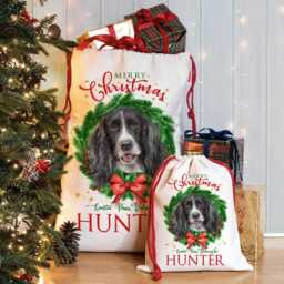Personalised Black & White Springer Spaniel Christmas Sack Dog Treat Stocking Xmas Puppy Present New Pet Pup Gift Edws46 - thumbnail 2